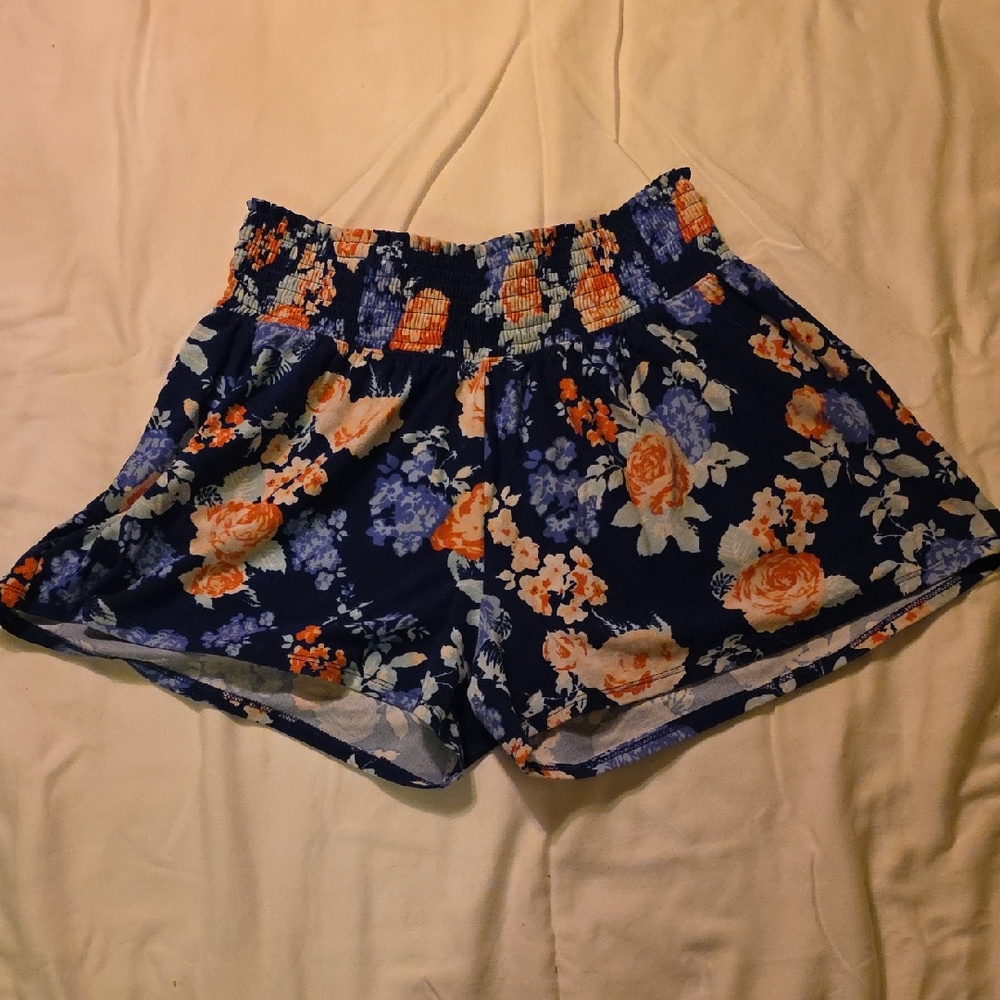 Derek Heart Navy Floral High Waist Shorts